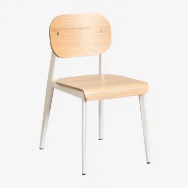 Set Van 4 Eetkamerstoelen In Eikenfineer En Ijzer And Wit - Sklum