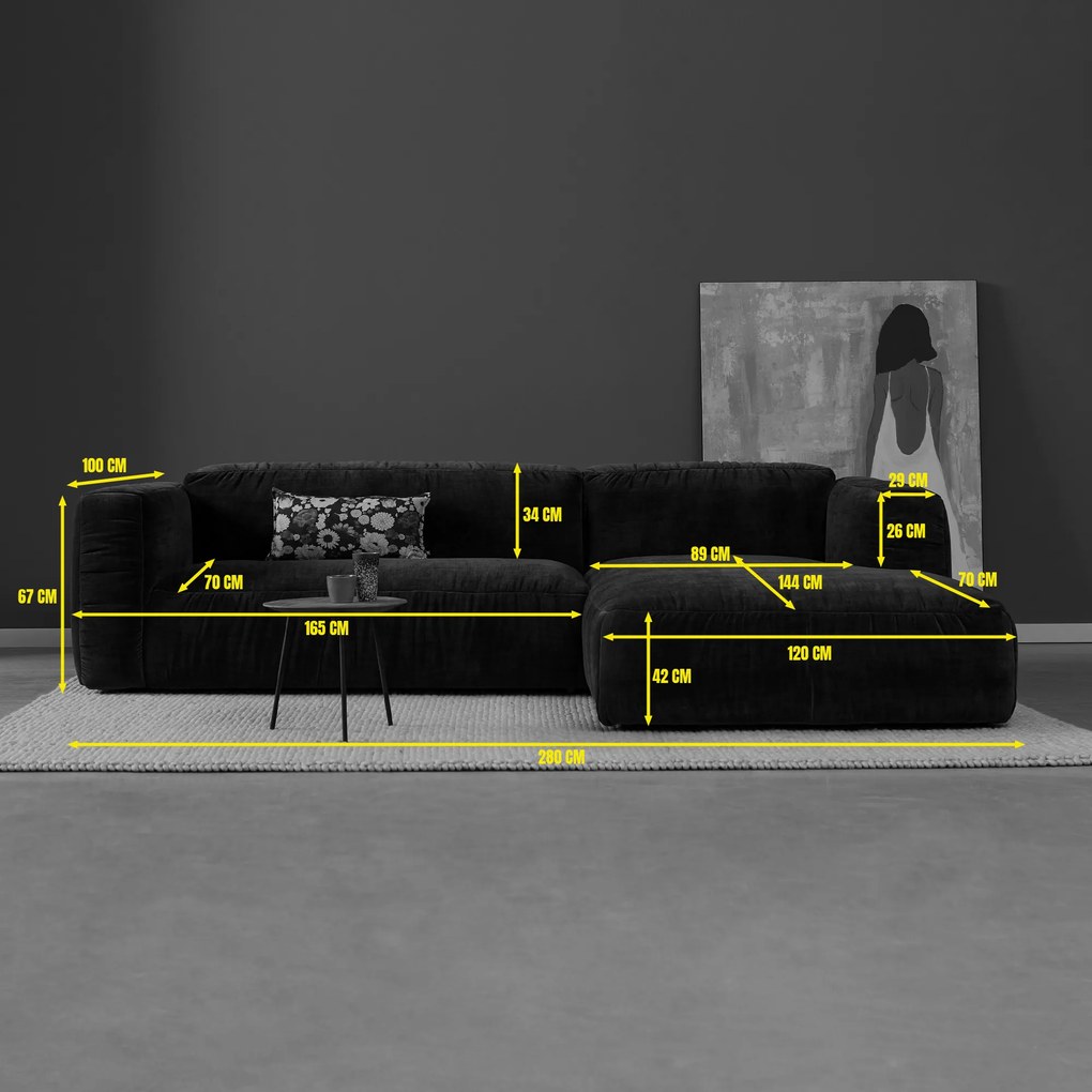 Bruine Hoekbank Met Chaise Longue Links