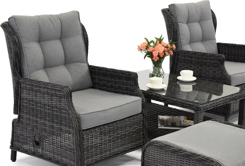 Malaga Terrace antraciet technorattan set met Garden Point poefs