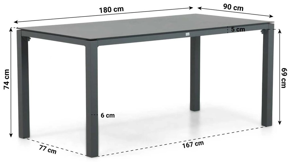 Tuinset 4 personen 180 cm Aluminium/textileen Grijs Hartman Sitges/Mateo