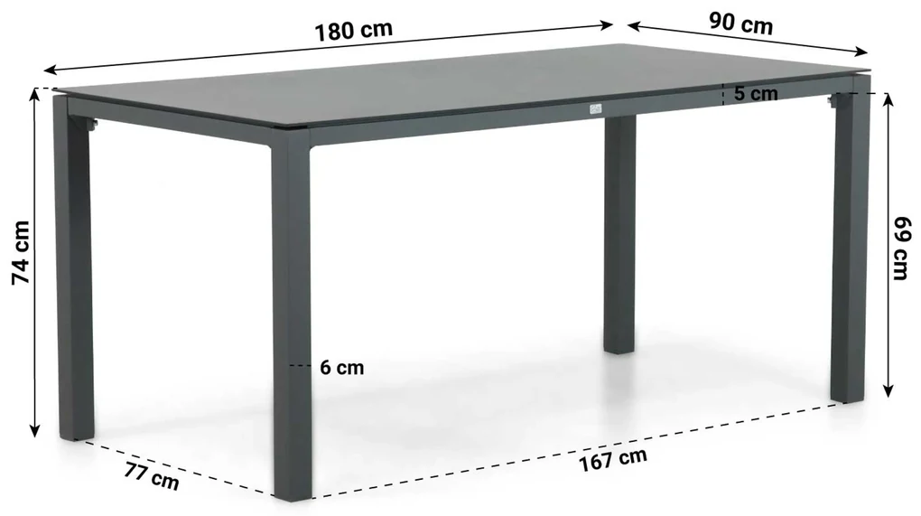 Tuinset 4 personen 180 cm Aluminium/textileen Grijs Hartman Sitges/Mateo