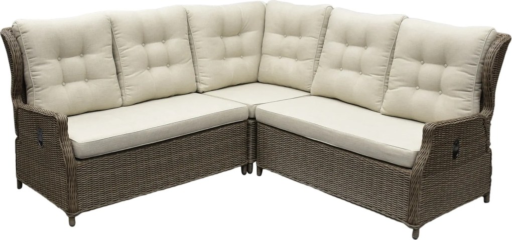 Ibiza hoek loungeset 3 delig verstelbaar bruin wicker | naturel mixed weave kussen