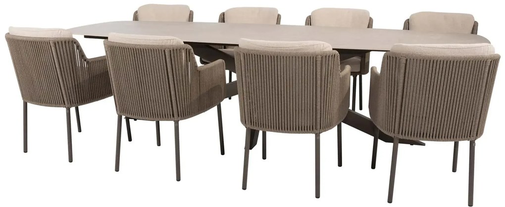 4 Seasons Outdoor Bernini tuinset terre met Prado tafel met barrelvormig blad 300 cm Tuinset   bruin weerbestendig