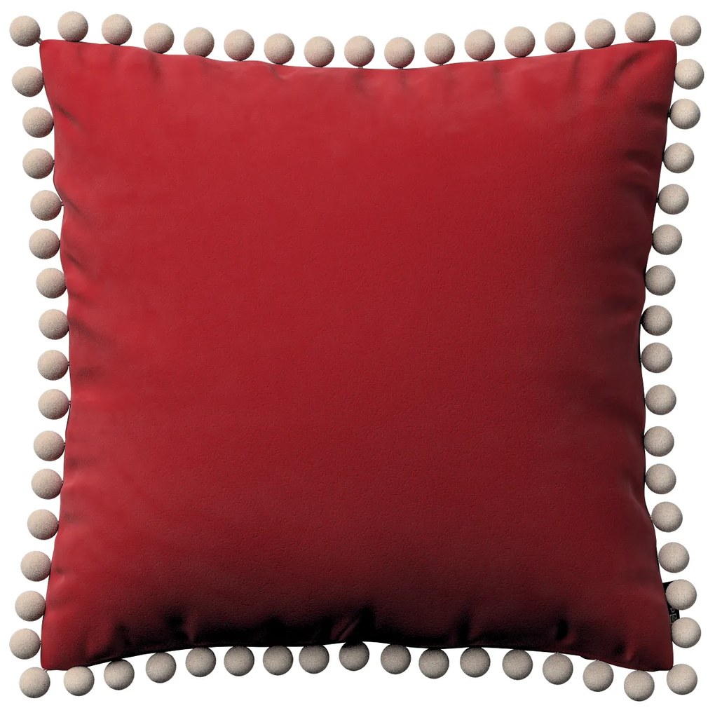 Dekoria Kussenhoes Wera met pompons, rood 45 x 45 cm