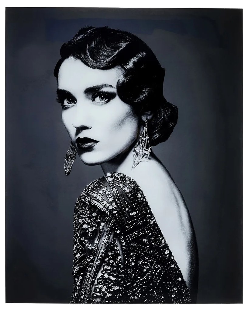 Kare Design Beauty Lady Glas Schilderij Zwart-wit Portret