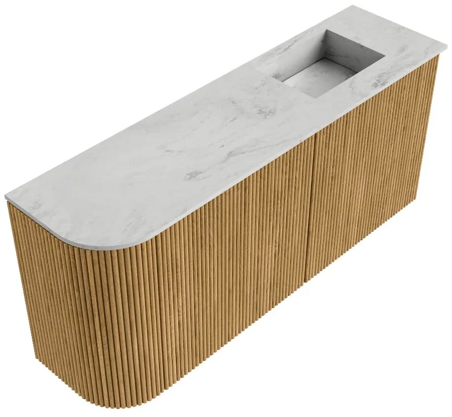 Mondiaz Joya DLux 90cm toiletmeubel ronding links oak met wastafel faye rechts 1 kraangat opalo