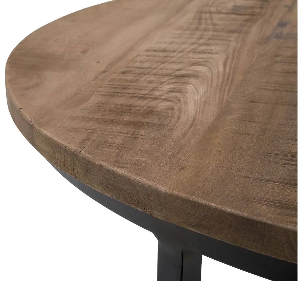 Goossens Salontafel Zida Xl rond, hout mango bruin, urban industrieel, 73 x 44 x 73 cm