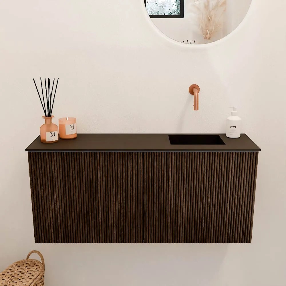 Mondiaz Joya 90cm toiletmeubel walnut met wastafel faye rechts zonder kraangat urban