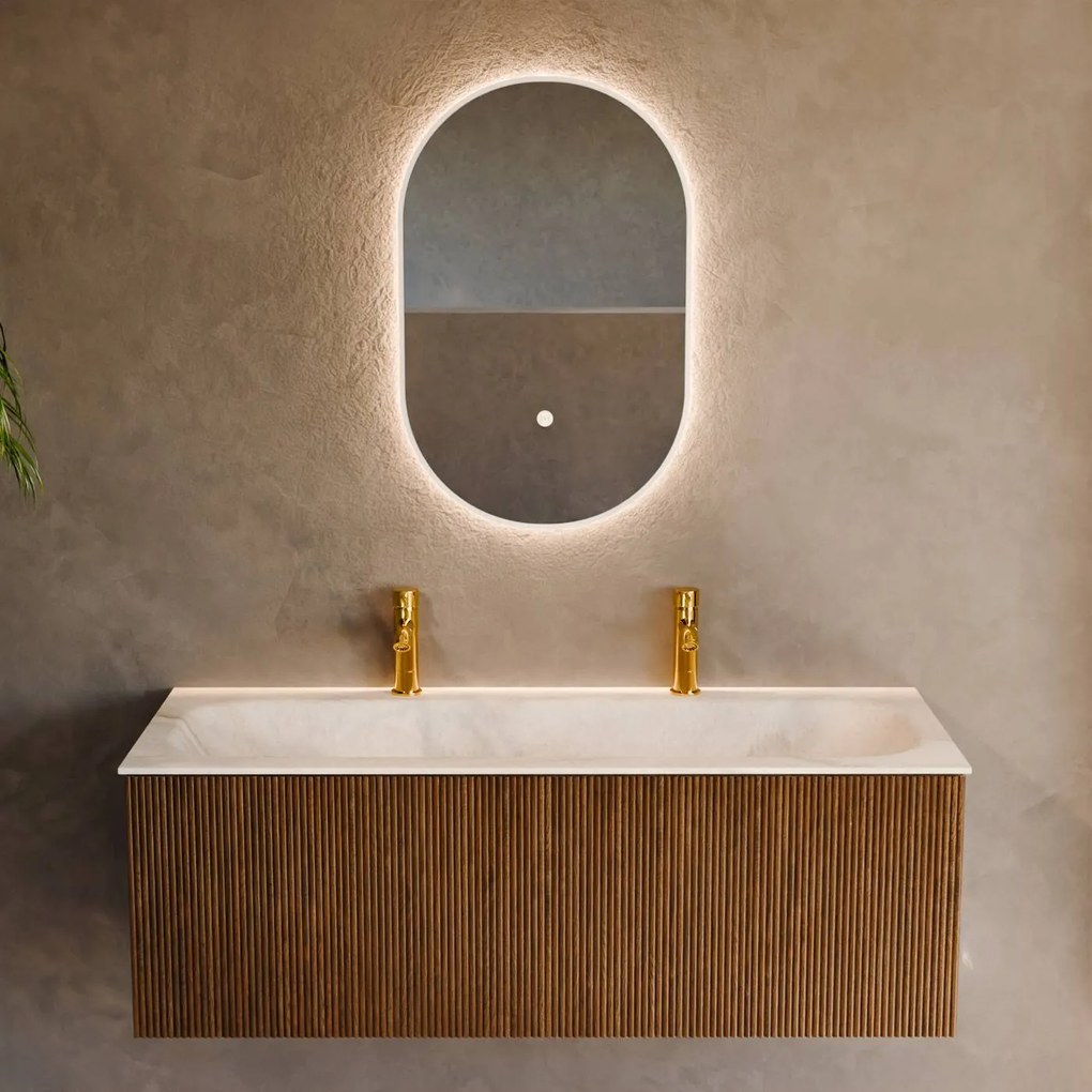 Mondiaz Kurve-dlux 120cm badmeubel dusk met 1 lade en wastafel big large midden 2 kraangaten ostra