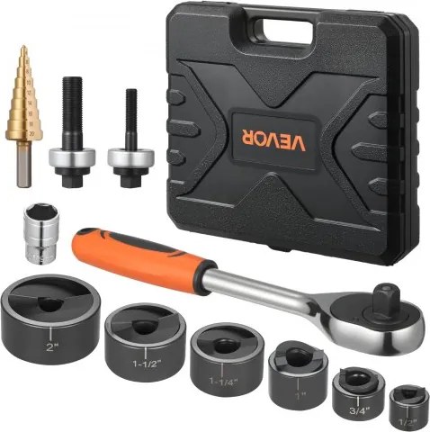 VEVOR 12,7-50,8 mm SLUG-Buster ratelsleutelset, ratelsleutelset voor aluminium, zacht staal, glasvezel, kunststoffen, 6 matrijsmaten, 40Cr stalen gereedschapsset