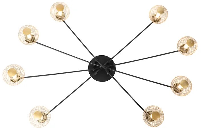 Moderne plafondlamp zwart met goud 8-lichts - Athens Wire