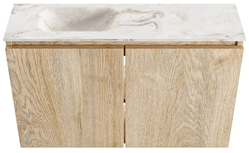 Mondiaz Ture DLux toiletmeubel 80cm washed oak met wastafel frappe links zonder kraangat