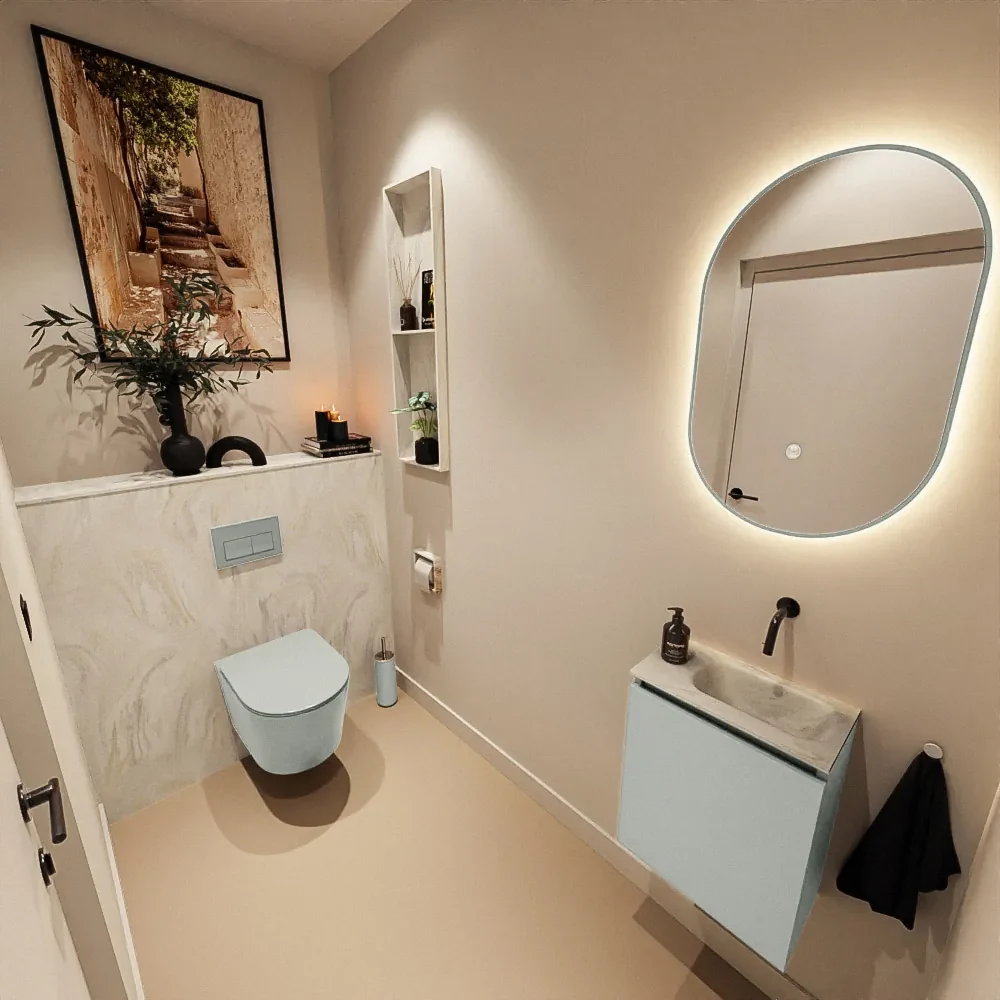 Mondiaz Ture DLux toiletmeubel 40cm greey met wastafel ostra rechts zonder kraangat
