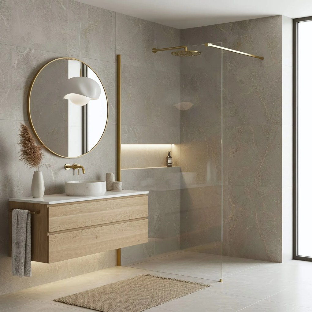 Walk-in douchewand Rea Flexi Transparent / Brush Gold 100