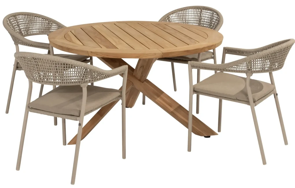Sienna Prado dining tuinset 130 cm rond 5 delig zand teak Taste 4SO