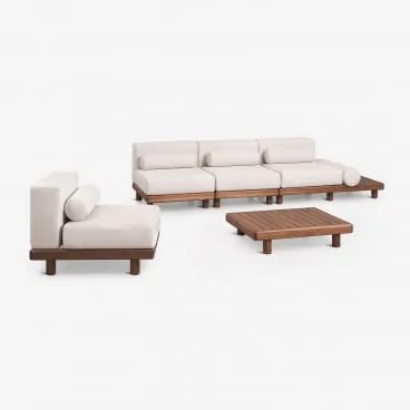 Tuinset Met 3-delige Modulaire Bank, Bijzettafel, Fauteuil En Salontafel Van Acaciahout Edrien Acacia Bruin - Sklum