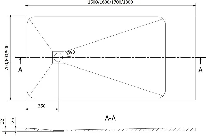 Mexen Bert rechthoekige SMC douchebak 160 x 70 cm, wit - 4K107016