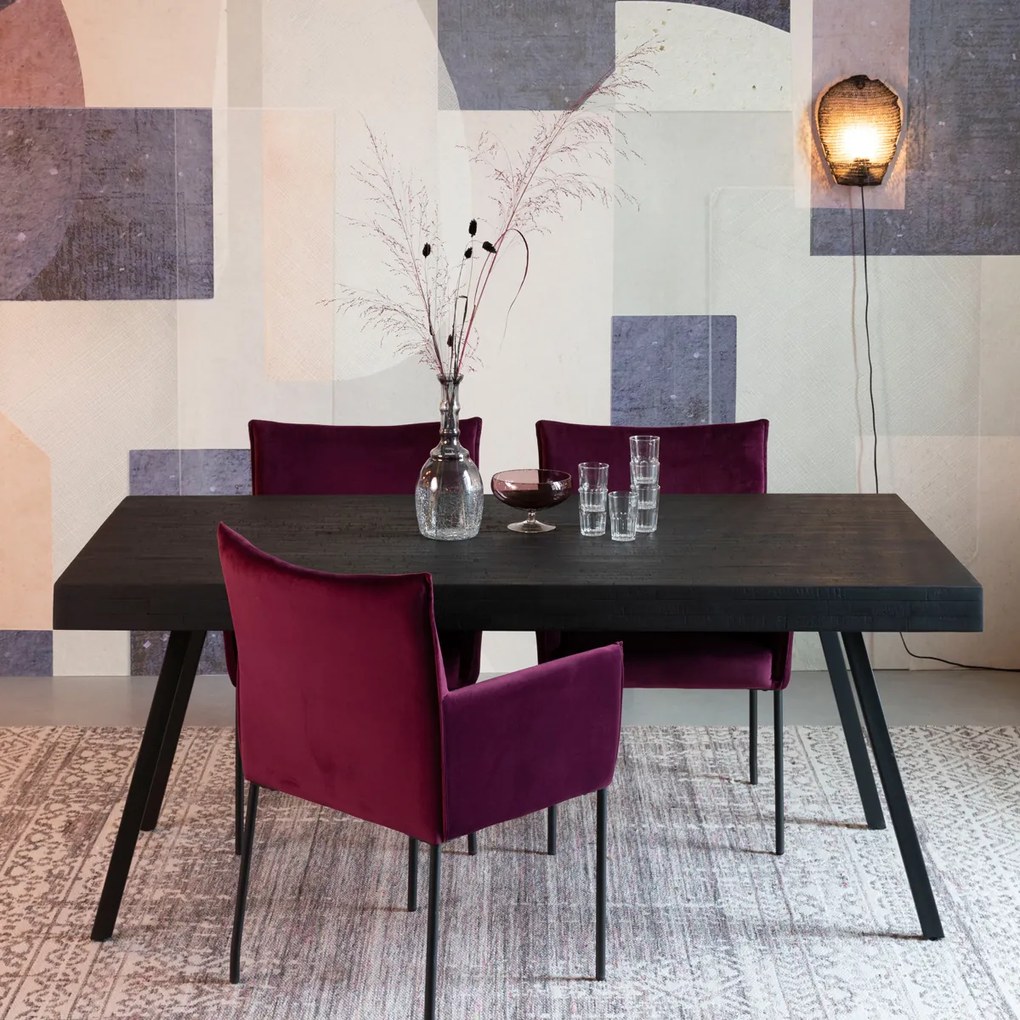 Lavis Suri Black Eettafel Van Gerecycled Teak Zwart 160 X 78 Cm - 160 X 78cm.