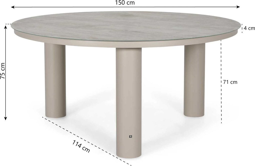 Tuinset Ronde Tuintafel 6 personen 150 cm Rope Taupe  Domani Furniture Trivento/Arancia