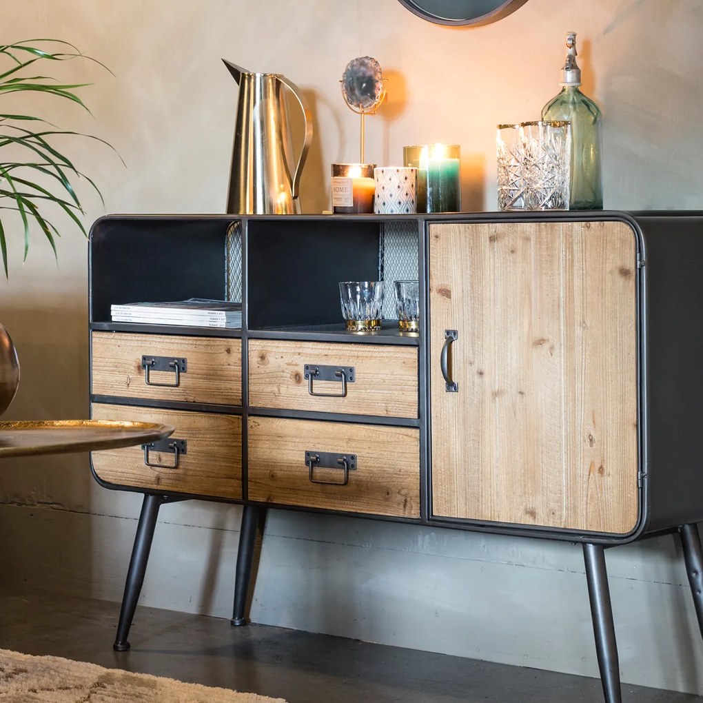 Dutchbone Gin Dressoir Hout En Staal - 120x38x80cm.