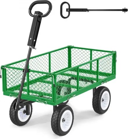 VEVOR Handkar, 408,2 kg draagvermogen, tuinkar met PU-banden, stalen transportkar met verstelbare handgreep, afneembare zijpanelen, gereedschapskar voor bevestiging aan ATV of tractor, groen