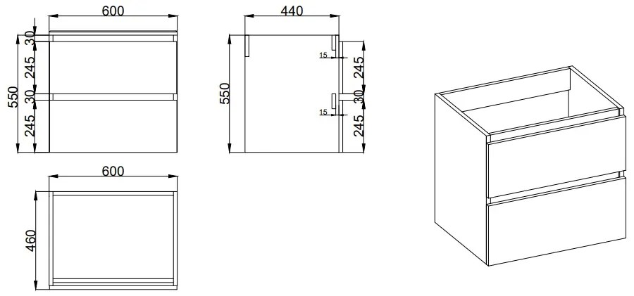 Fontana Freestone badkamermeubel mat wit 60cm met natuurstenen wastafel 1 kraangat