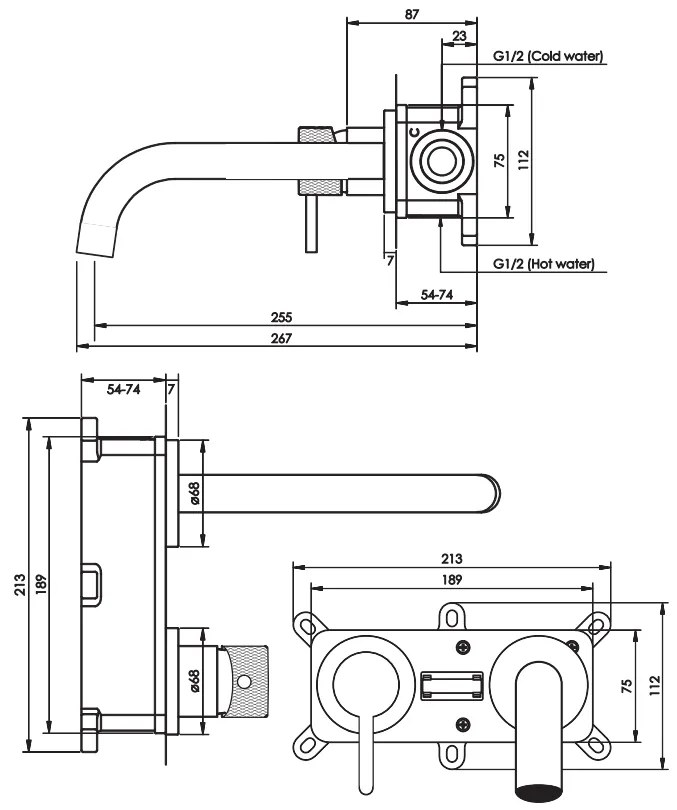 Brauer Brushed Carving inbouw wastafelkraan met gebogen uitloop, lange handgreep en ColdStart RVS geborsteld PVD links