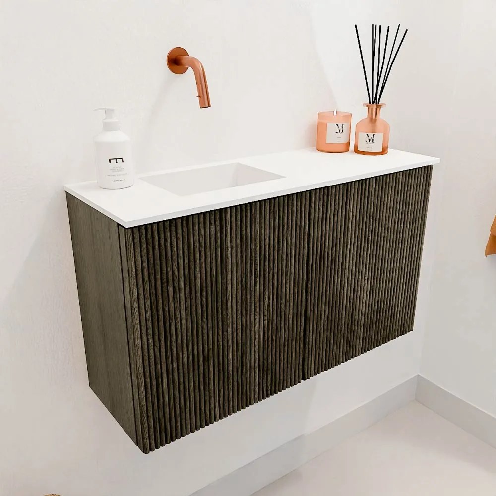 Mondiaz Joya 70cm toiletmeubel shadow met wastafel faye links zonder kraangat talc