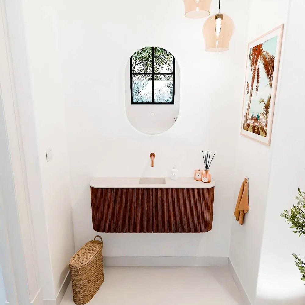 Mondiaz Joya DLux 105cm toiletmeubel ronding links/rechts ruby met wastafel faye midden zonder kraangat meli