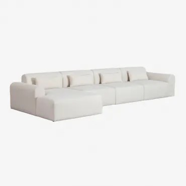 Modulaire 4-delige Chaise Longue Zitbank Links In Borjan Shearling Chenille White - Sklum