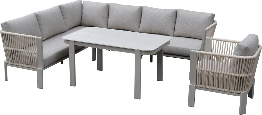 Veneto dining hoek loungeset 4 delig aluminium latte zand rope