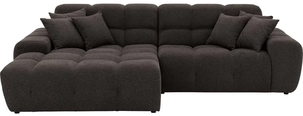 Goossens Excellent Bank Kubus - 40 X 40 Cm Stiksel donkerbruin, stof, 1,5-zits, modern design met chaise longue links