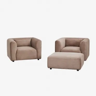 Woonkamerset Met 2 Fogler Fauteuils En Poef Corduroy Kameelbruin - Sklum