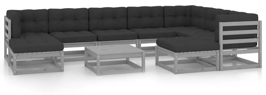 vidaXL 10-delige Loungeset met kussens massief grenenhout grijs