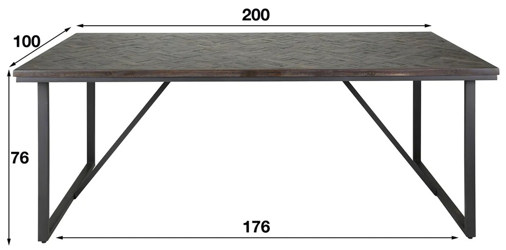Teakhouten Eettafel Versailles - 200 X 100cm.