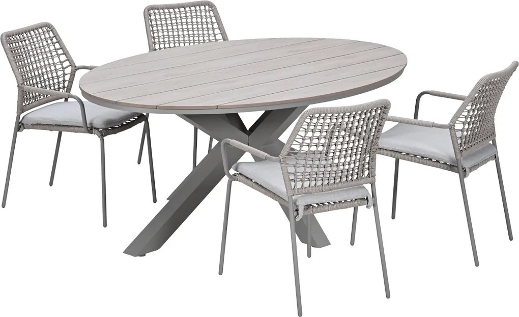 Garden Impressions Natas tuinset 5-delig taupe - Tulli tuintafel 180x115 cm - light teak vironwood