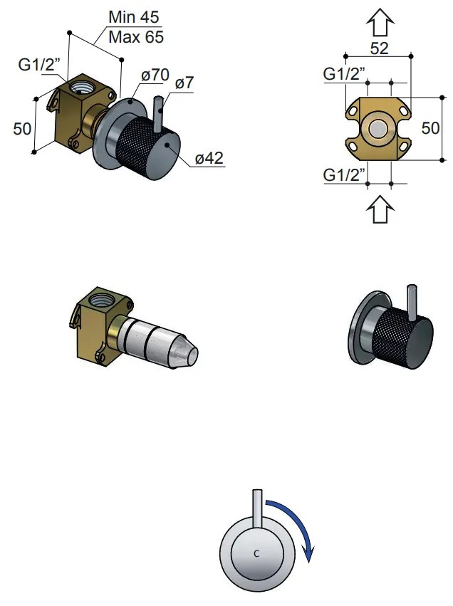 Hotbath Cobber X afbouwdeel inbouw stopkraan koud zwart mat