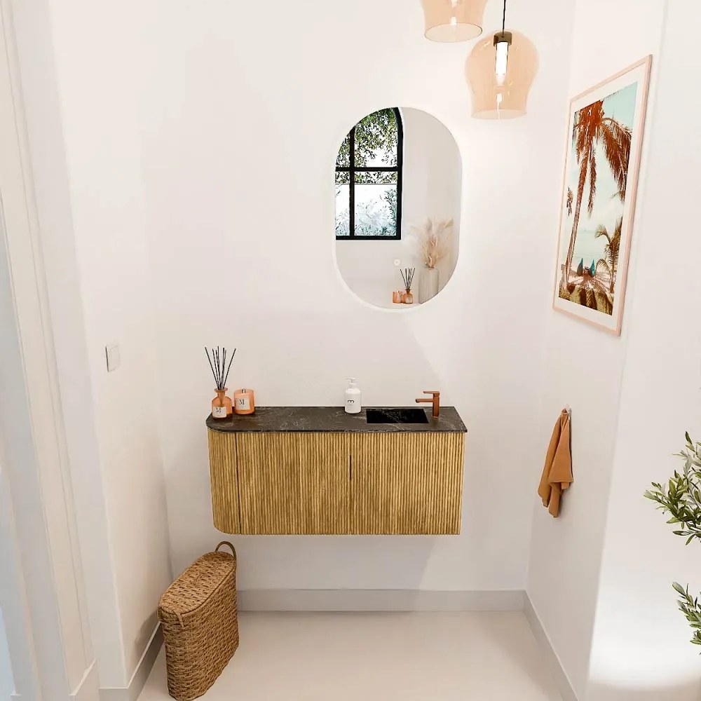 Mondiaz Joya DLux 90cm toiletmeubel ronding links oak met wastafel faye rechts 1 kraangat lava
