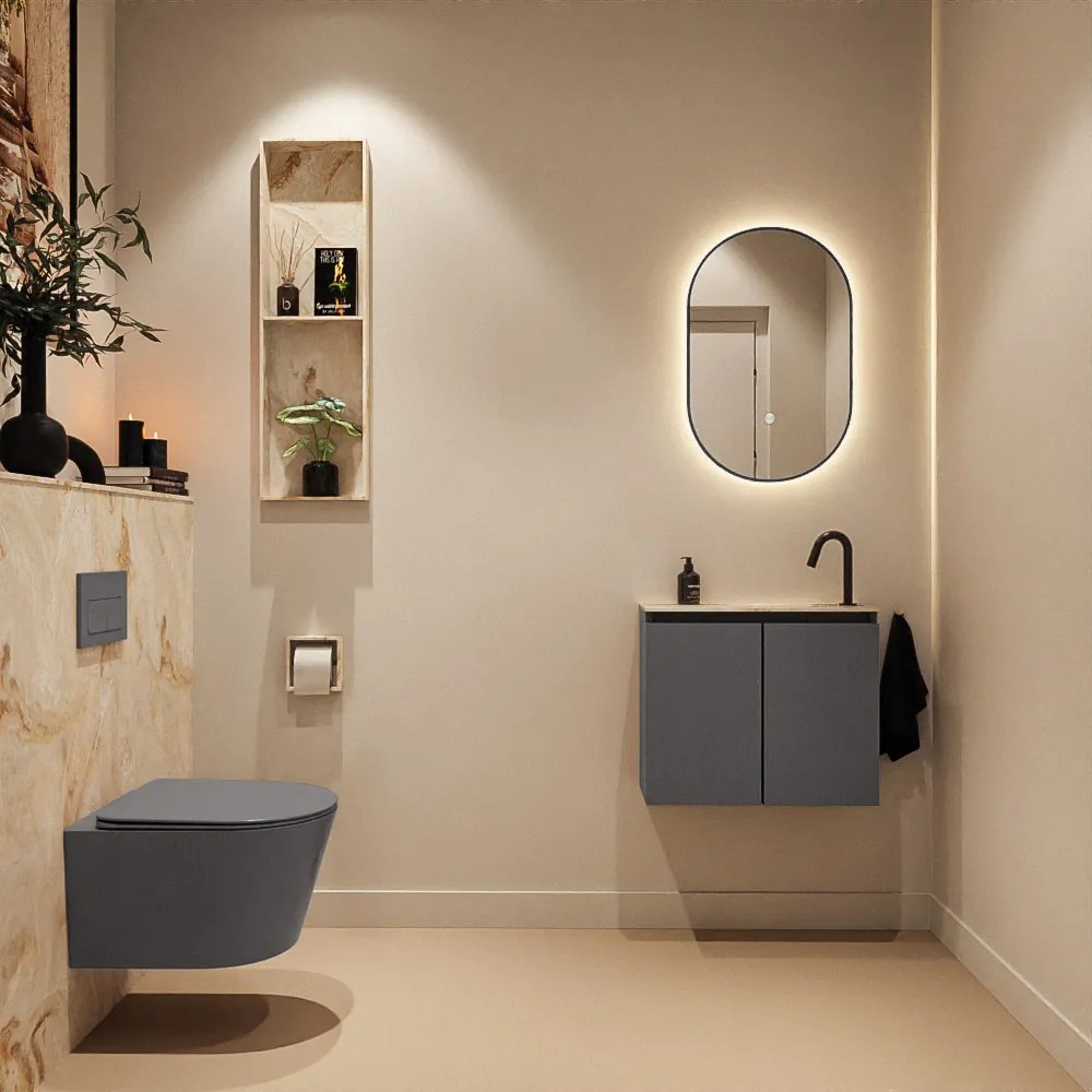 Mondiaz Ture DLux toiletmeubel 60cm dark grey met wastafel frappe rechts met kraangat