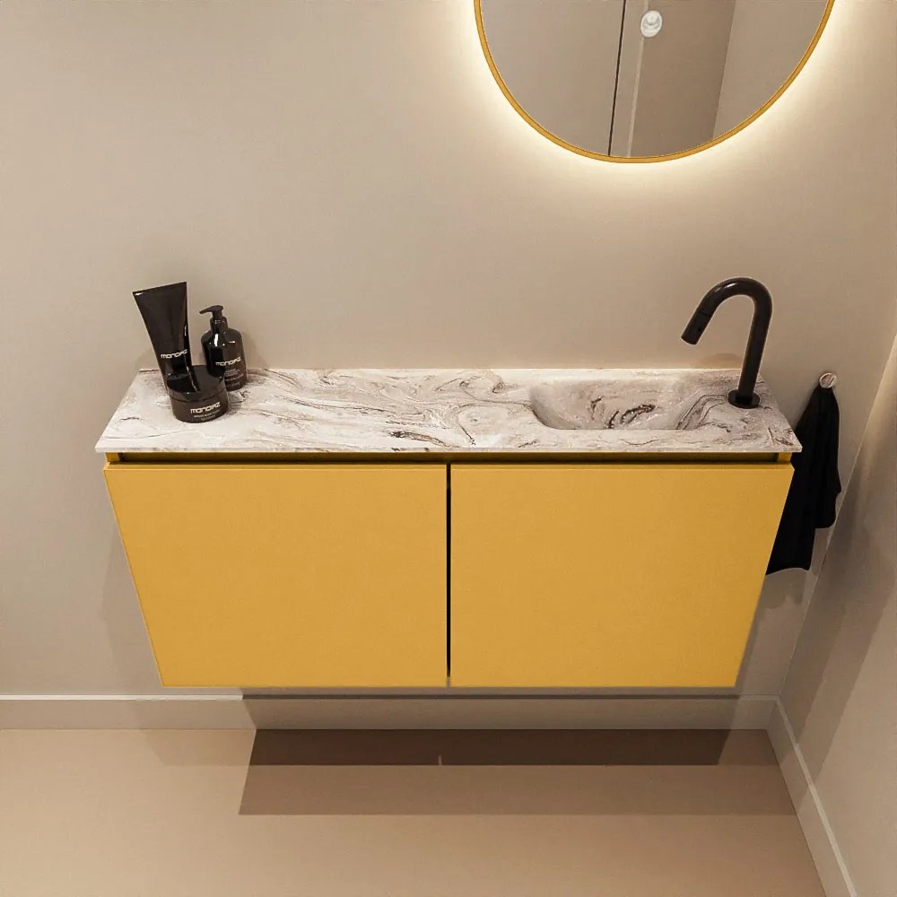 Mondiaz Ture DLux toiletmeubel 100cm ocher met wastafel glace rechts met kraangat