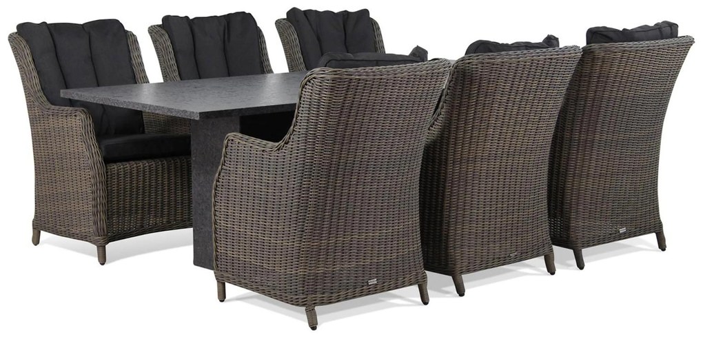 Tuinset 6 personen 220 cm Wicker Taupe Garden Collections Buckingham/Graniet
