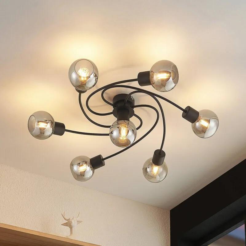 LED plafondlamp Ciala, 7-lamps, zwart smoke - lampen-24