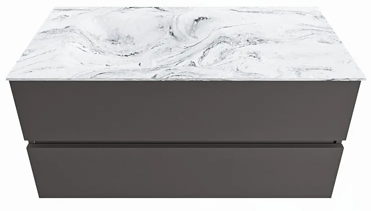Mondiaz Vica DLux badmeubel 100cm dark grey 2 lades met wastafel glace links 1 kraangat