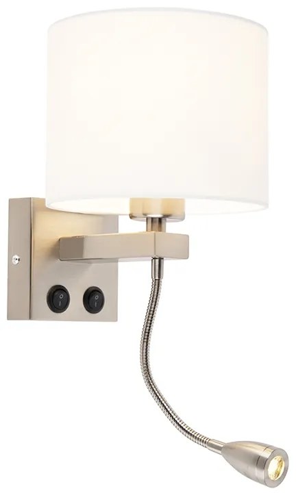 Moderne wandlamp staal met witte kap - Brescia