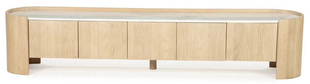 Tv-meubel Eiken Met Wit Marmer 240 Cm - 240x45x50cm.