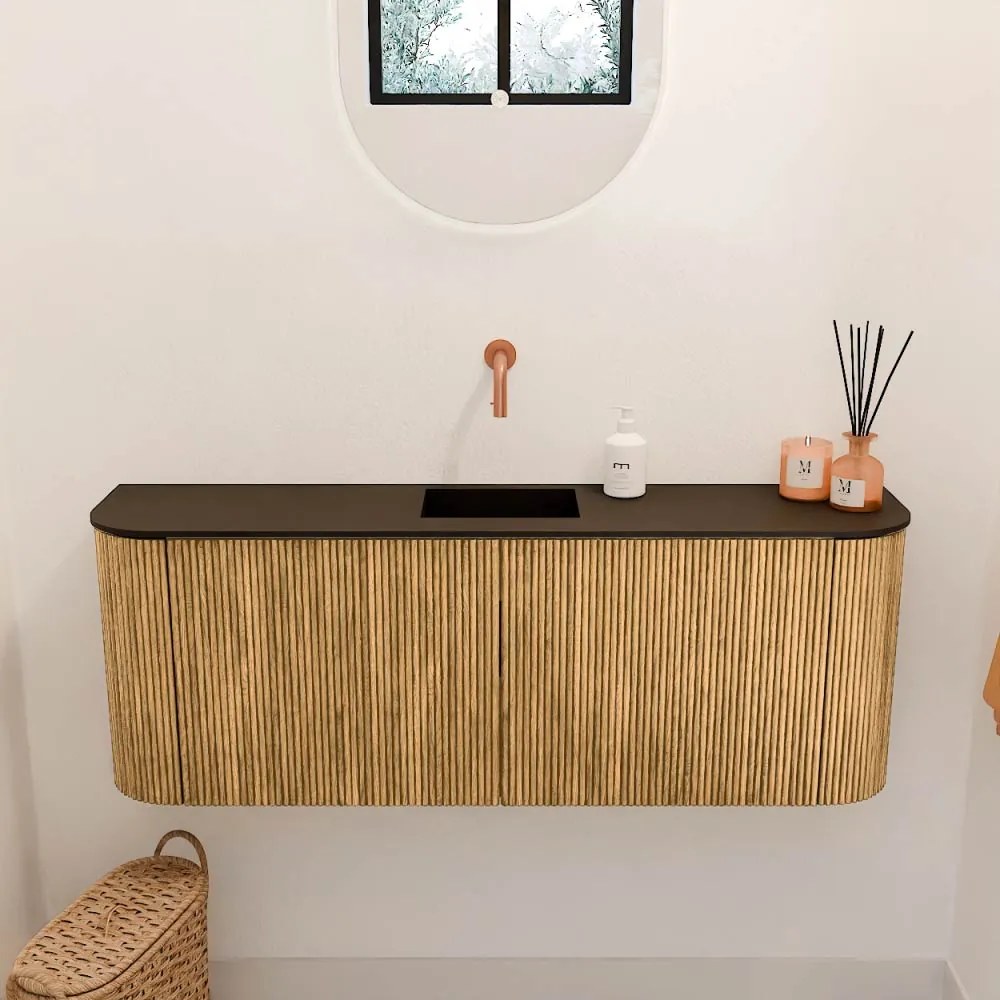 Mondiaz Joya 115cm toiletmeubel ronding links/rechts oak met wastafel faye midden zonder kraangat urban