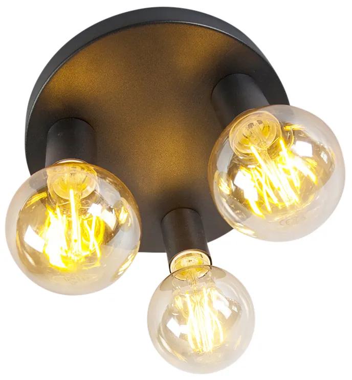 Smart Moderne plafondlamp zwart incl. 3 WiFi G95 - Facil Klassiek / Antiek E27 rond Binnenverlichting Lamp