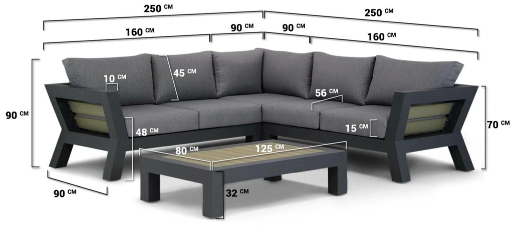 Hoek loungeset 5 personen Aluminium Grijs Santika Furniture Santika Yovita