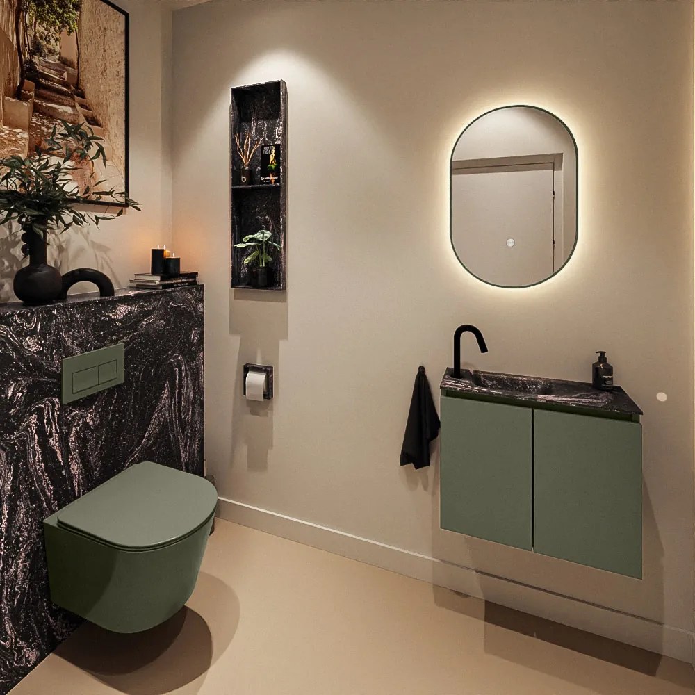 Mondiaz Ture DLux toiletmeubel 60cm army met wastafel lava links met kraangat