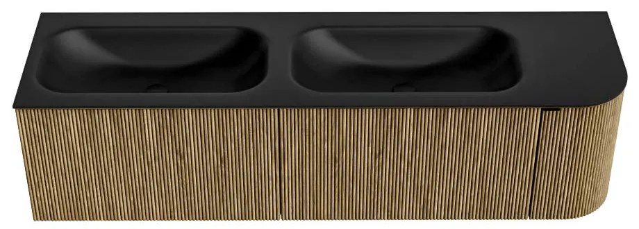 Mondiaz Kurve 165cm badmeubel ronding rechts dusk met 2 lades en 1 deur en wastafel big small dubbel/links zonder kraangat urban